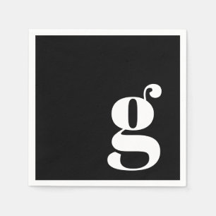 Serviette En Papier Monogramme Minimaliste Initial Retro Noir Blanc