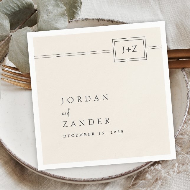 Serviette En Papier Monogramme minimaliste ivoire moderne Mariage (Créateur téléchargé)