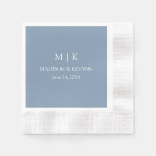 Serviette En Papier Monogramme minimaliste Mariage Dusty Blue Cocktail