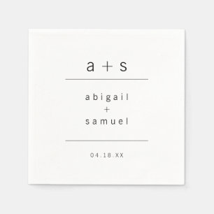 Serviette En Papier Monogramme minimaliste Mariage noir et blanc moder