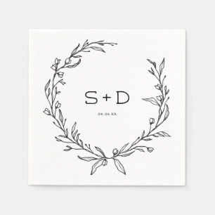 Serviette En Papier Monogramme minimaliste Mariage traditionnel Cockta