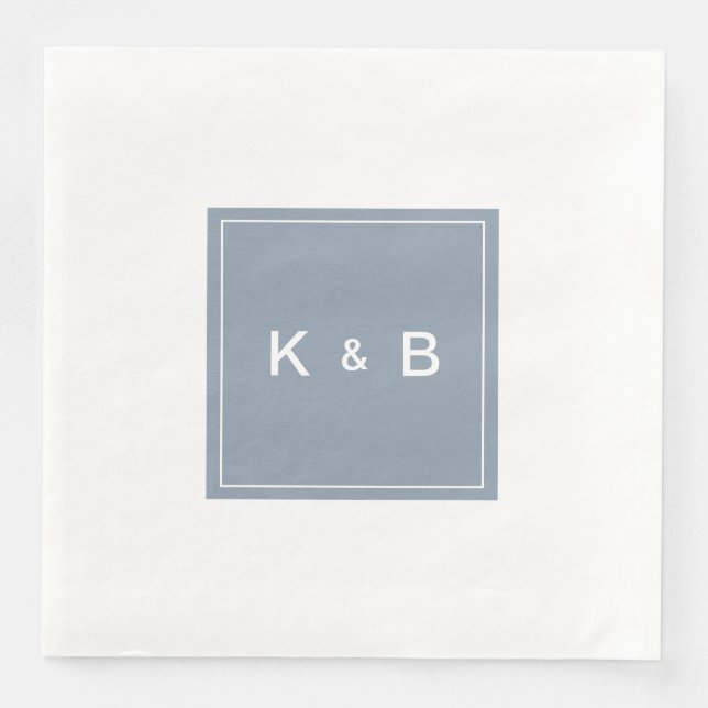 Serviette En Papier Monogramme moderne Dîner bleu et blanc Dusty (Devant)