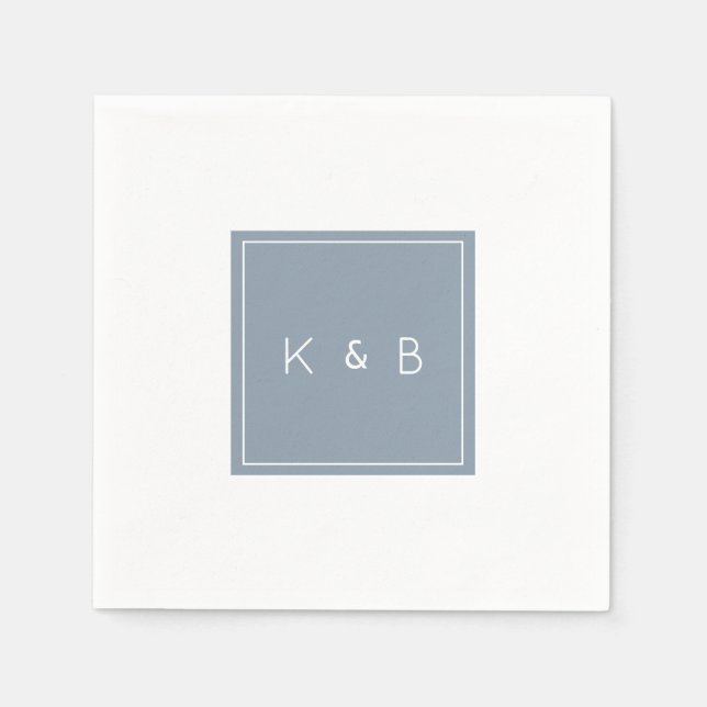 Serviette En Papier Monogramme moderne Dusty Blue & White Cocktail Nap (Devant)
