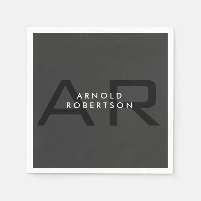 Serviette En Papier Monogramme moderne Gris clair tendance Ajouter un  (Devant)