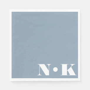 Serviette En Papier Monogramme moderne Initiales Dusty Blue Custom Wed