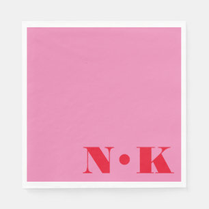 Serviette En Papier Monogramme moderne Initiales rose rouge personnali