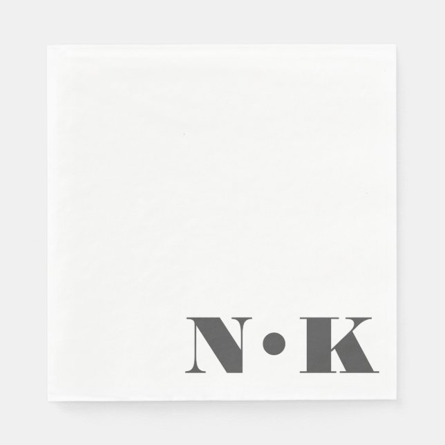 Serviette En Papier Monogramme moderne Noir initial Blanc Personnalisé (Devant)