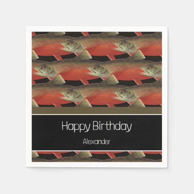 Serviette En Papier Monogramme moderne Poisson Saumon Design Noir Blan (Devant)