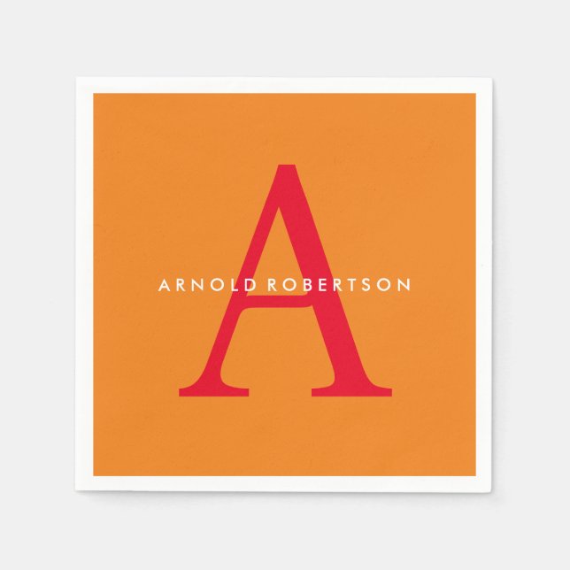 Serviette En Papier Monogramme moderne tendance orange rouge (Devant)