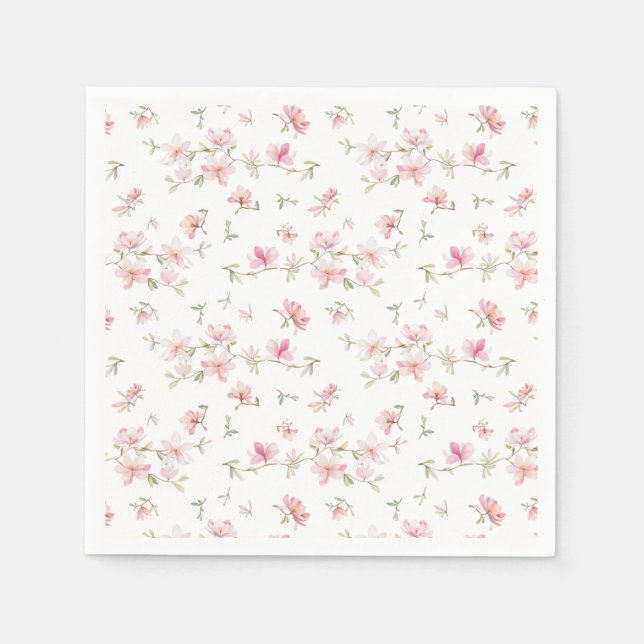Serviette En Papier Monogramme | Motif d'aquarelle rose doux (Devant)