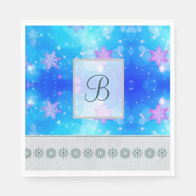 Serviette En Papier Monogramme Motif moderne et élégant Snowflakes hiv (Devant)