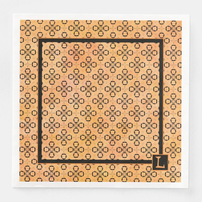 Serviette En Papier Monogramme Motif orange et noir rétro (Devant)