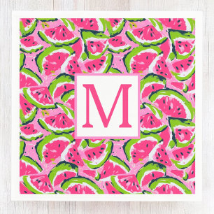 Serviette En Papier Monogramme motif tranches de pastèque rose