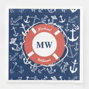 Serviette En Papier Monogramme nautique Ancre bleu marine Motif