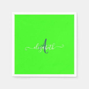 Serviette En Papier Monogramme Néon Fluorescent Vert 