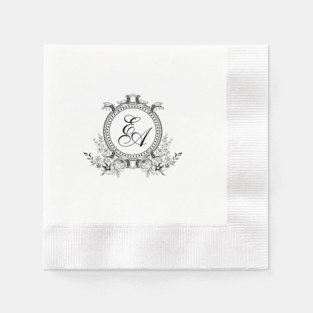 Serviette En Papier Monogramme noir blanc en poitrine (Devant)