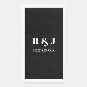 Serviette En Papier Monogramme noir blanc Nom personnalisé de couple M