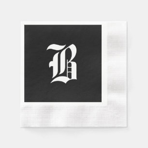 Serviette En Papier Monogramme noir et blanc initial B,