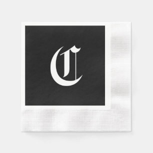 Serviette En Papier Monogramme noir et blanc initial C,