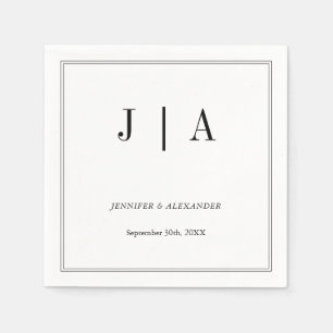 Serviette En Papier Monogramme noir et blanc Moderne Mariage simple