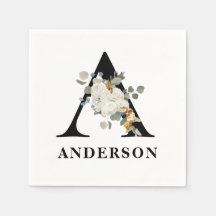 Monogramme noir floral blanc A