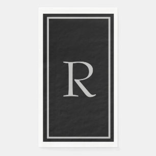 Serviette En Papier Monogramme Noir Gris Initiales Nom Personnalisé Co