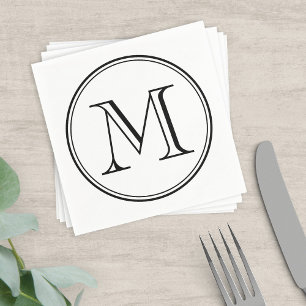 Serviette En Papier Monogramme noir rond classique moderne