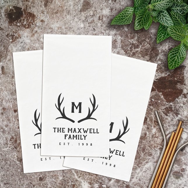 Serviette En Papier Monogramme noir rustique Antler (Créateur téléchargé)