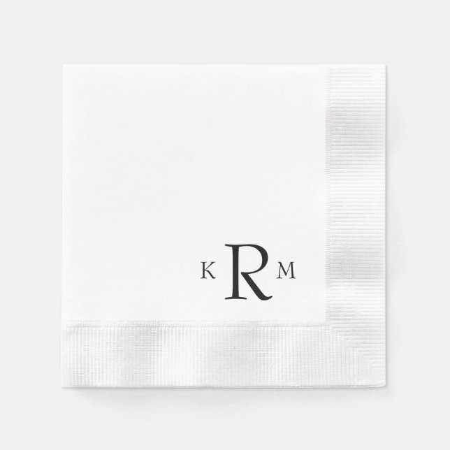 Serviette En Papier Monogramme noir simple et grand (Devant)