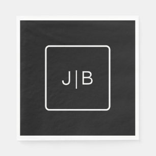 Serviette En Papier Monogramme noir simple personnalisable