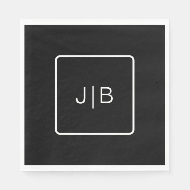 Serviette En Papier Monogramme noir simple personnalisable (Devant)
