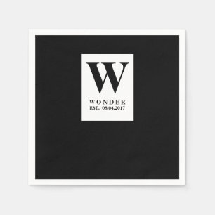 Serviette En Papier Monogramme Noir Sophistiqué   Mariage Minimaliste