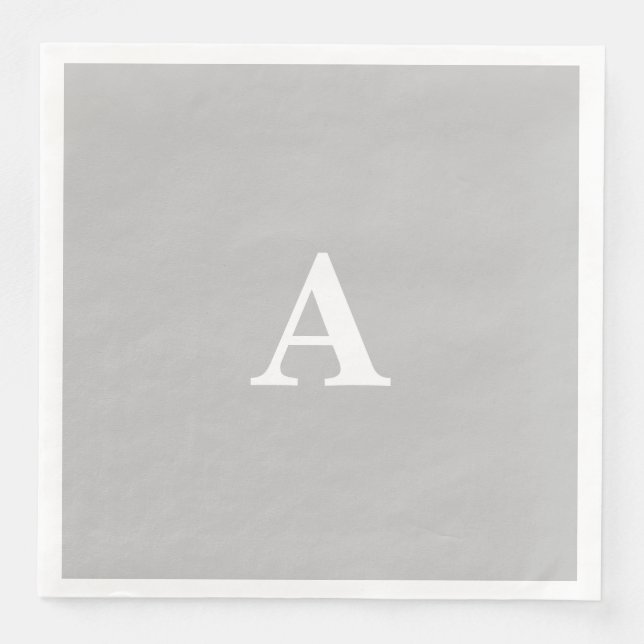Serviette En Papier Monogramme Nom personnalisé initial Grey Grey Whit (Devant)