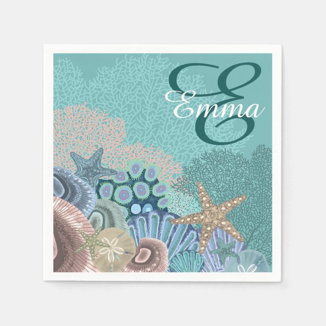 Serviette En Papier Monogramme Ocean Reef avec Starfish (Devant)
