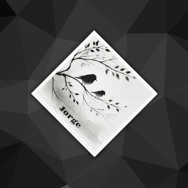 Serviette En Papier Monogramme Oiseaux noirs et blancs simples dans le (Créateur téléchargé)