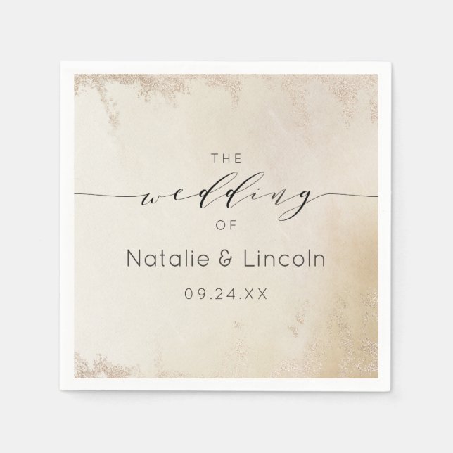 Serviette En Papier Monogramme Ombre Yellow Gold Frosted Foil Mariage (Devant)