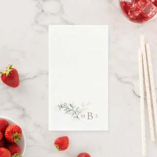 Serviette En Papier Monogramme Or à Feuillage Élégant