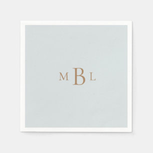Serviette En Papier Monogramme Or Dusty Bleu Élégant Mariage