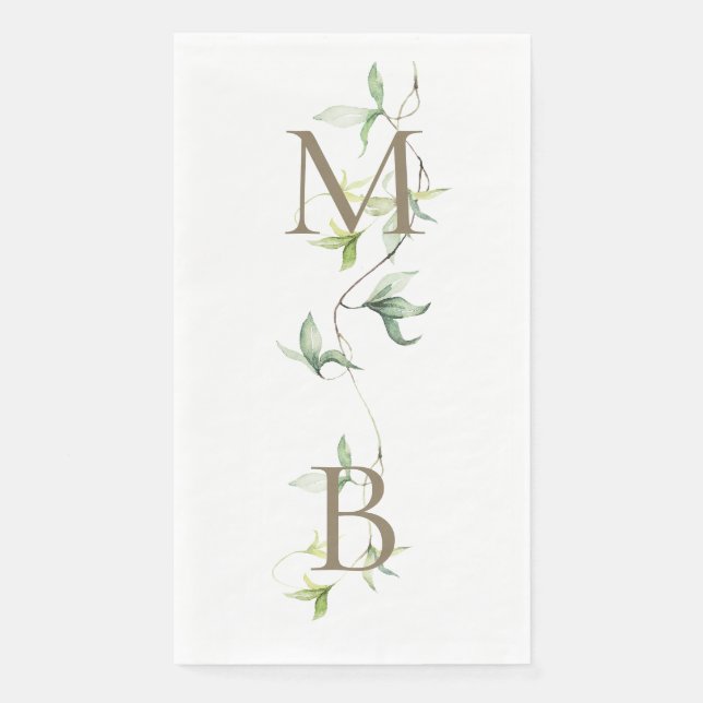 Serviette En Papier Monogramme Or Feuillage Blanc Mariage élégant (Devant)