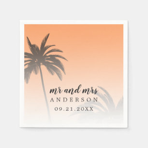 Serviette En Papier Monogramme Orange Tropical Palm Tree Beach Mariage