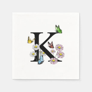 Serviette En Papier Monogramme papillon aquarelle florale lettre K