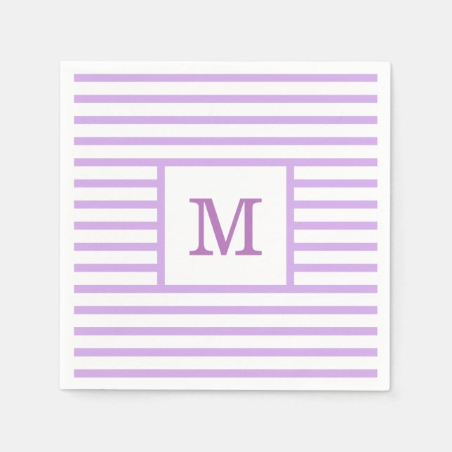 Serviette En Papier Monogramme personnalisé avec bandes violettes et b (Devant)