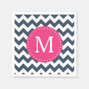 Serviette En Papier Monogramme personnalisé bleu marine et rose chaud