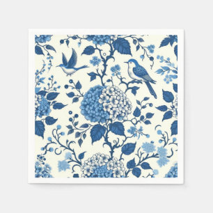 Serviette En Papier Monogramme personnalisé Chinoiserie Bleu et blanc