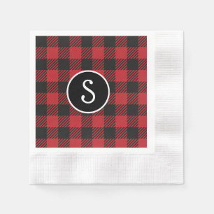 Serviette En Papier Monogramme personnalisé de buffle rouge et noir
