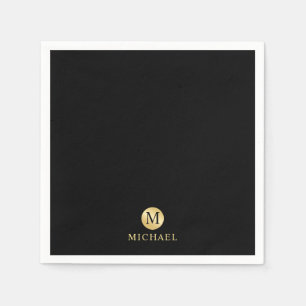 Serviette En Papier Monogramme personnalisé de luxe noir et or