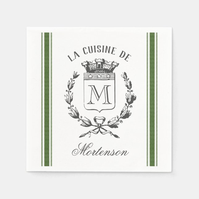Serviette En Papier Monogramme personnalisé de sac Vintage vert (Devant)