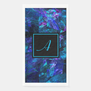 Serviette En Papier Monogramme personnalisé Noir Bleu Abstrait Anniver