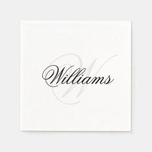 Serviette En Papier Monogramme personnalisé noir et blanc de la lettre