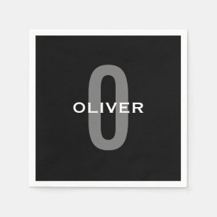 Serviette En Papier Monogramme personnalisé noir gris blanc Nom